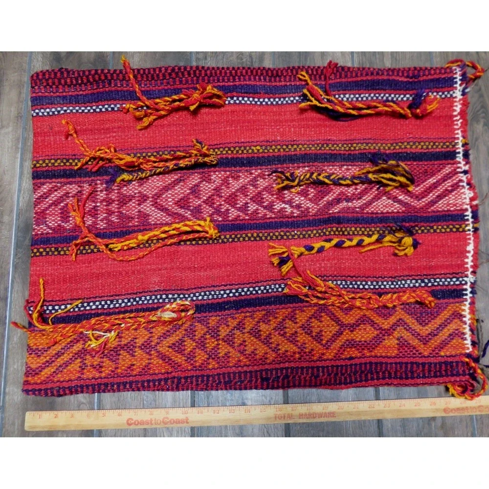 Handwoven Thick Wool Tapestry Large Pillow Cover Unfinished Edge‎ Oaxaca Mexico